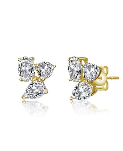 Sterling Silver Cubic Zirconia Triple Cluster Stud Earrings