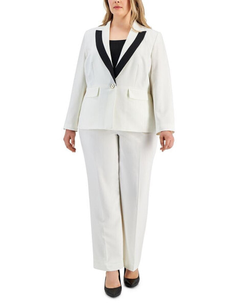 Plus Size Contrast-Trim Peak-Lapel Pantsuit