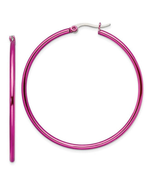 Stainless Steel Polished Pink plated Hoop Earrings