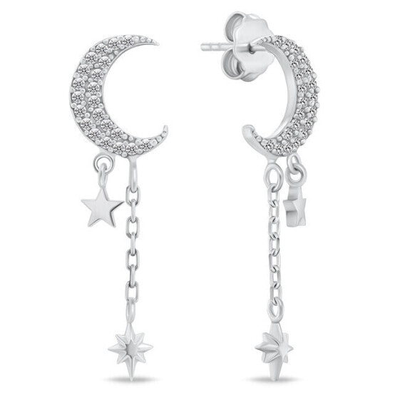 Silver dangle earrings Moon with zircons EA837W