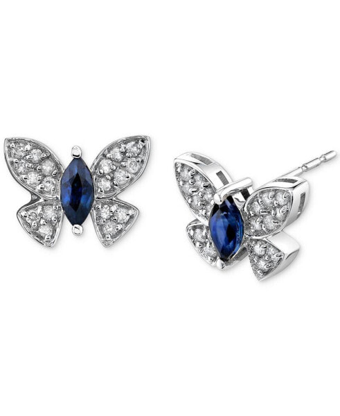 Sapphire (1/2 ct.tw) & Diamond (1/5 ct. t.w.) Butterfly Stud Earrings in 14k White Gold