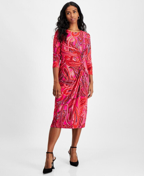 Petite Printed Knot-Waist Midi Dress, Created for Macy's