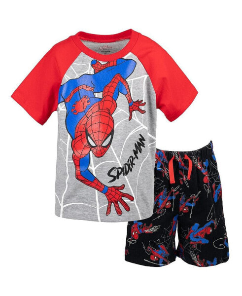 Boys Spider-Man T-Shirt and French Terry Shorts Outfit Set to (2T - 10-12)