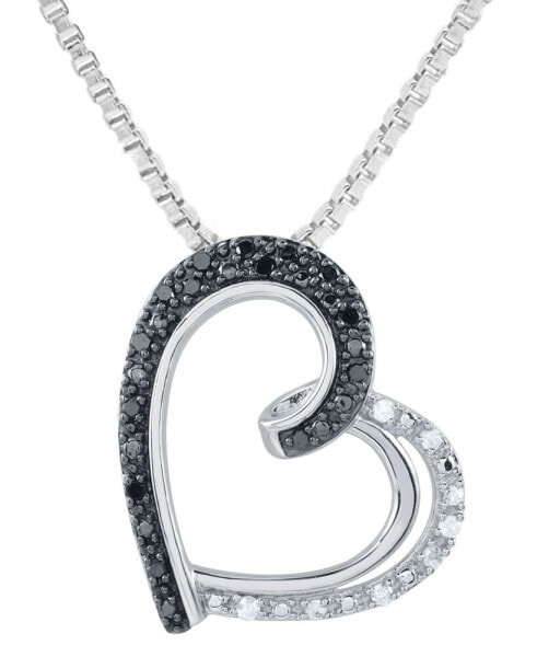 Black & White Diamond Stylized Heart Drop 18" Pendant Necklace (1/6 ct. t.w.) in Sterling Silver