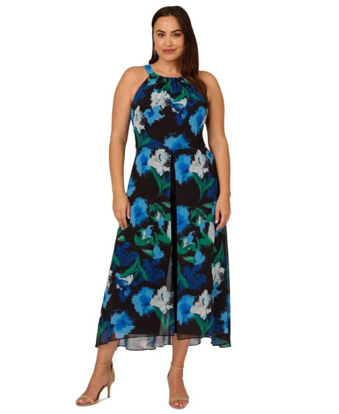 Plus Size Floral-Print Halter Jumpsuit