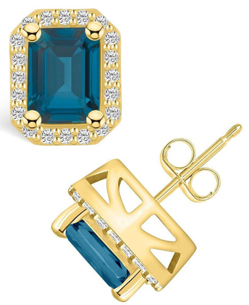 London Topaz (4 ct. t.w.) and Diamond (3/8 ct. t.w.) Halo Stud Earrings in 14K Yellow Gold