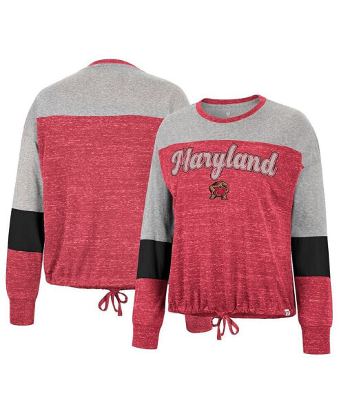 Women's Red Maryland Terrapins Joanna Tie Front Long Sleeve T-shirt