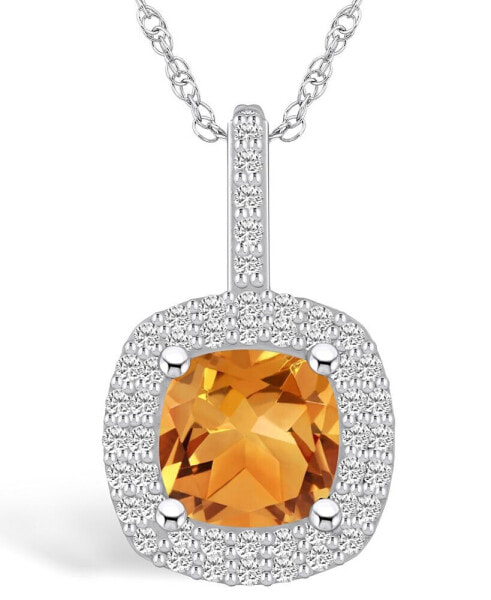 Citrine (2 Ct. T.W.) and Diamond (1/2 Ct. T.W.) Halo Pendant Necklace in 14K White Gold
