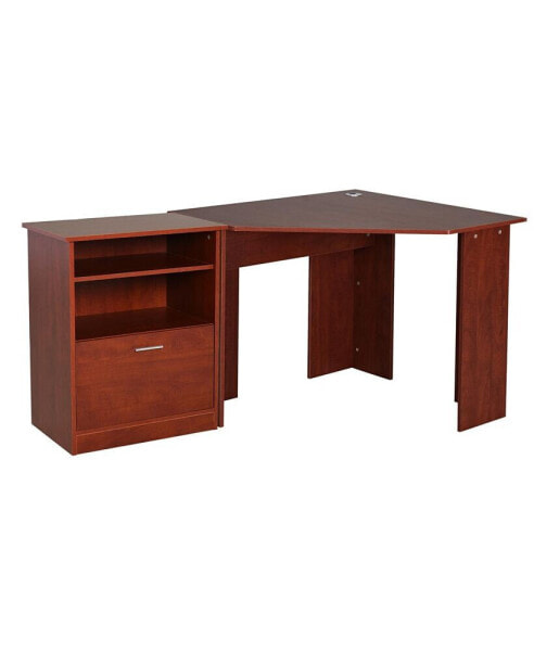 Computer Desk w/ Printer Cabinet L-Shape Corner Table PC Laptop Desk