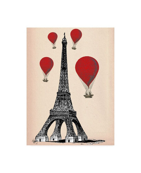Fab Funky Eiffel Tower and Red Hot Air Balloons Canvas Art - 36.5" x 48"