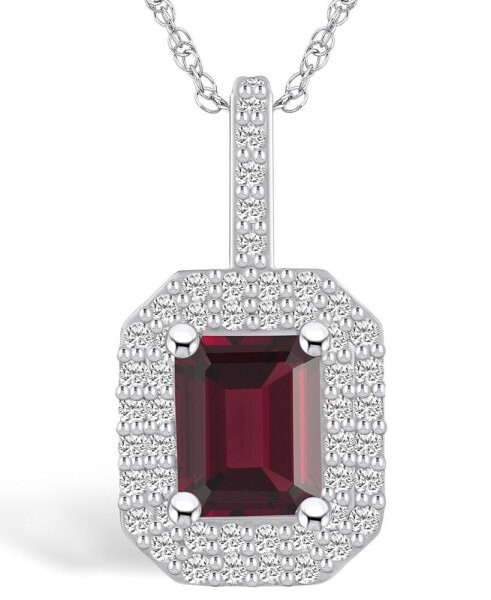 Garnet (2 Ct. T.W.) and Diamond (1/2 Ct. T.W.) Halo Pendant Necklace in 14K White Gold
