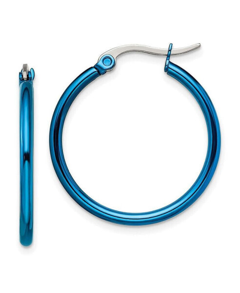 Stainless Steel Polished Blue plated Hoop Earrings