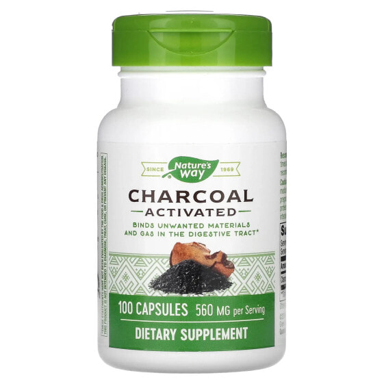 Charcoal, Activated, 560 mg, 100 Capsules (280 mg per Capsule)