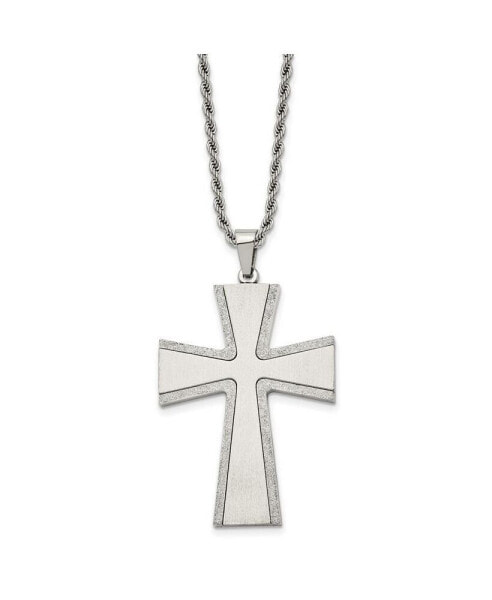 Brushed with Laser-cut Edges Cross Pendant Rope Chain Necklace