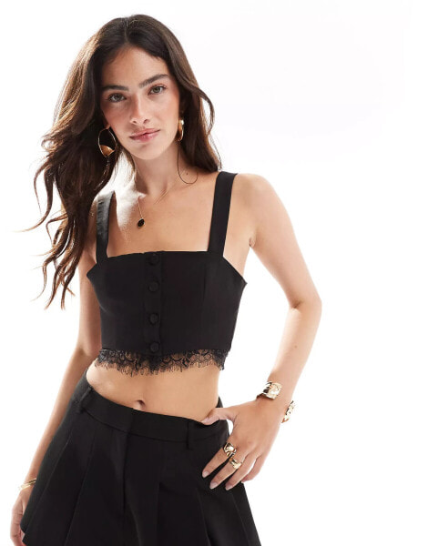 Miss Selfridge lace trim corset top co ord in black