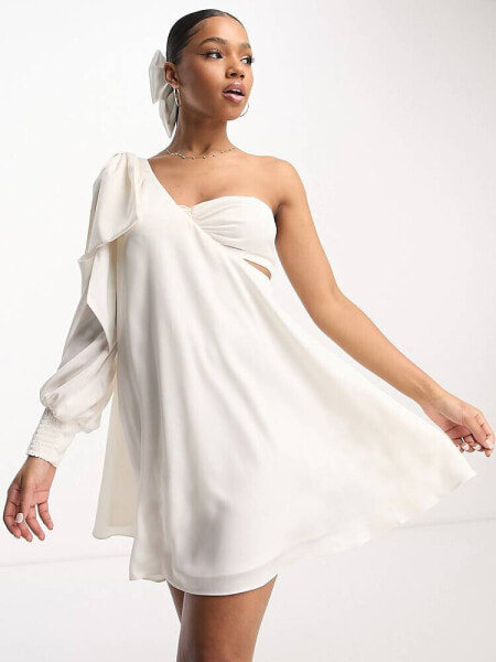 Forever New drape bow shoulder mini dress in ivory