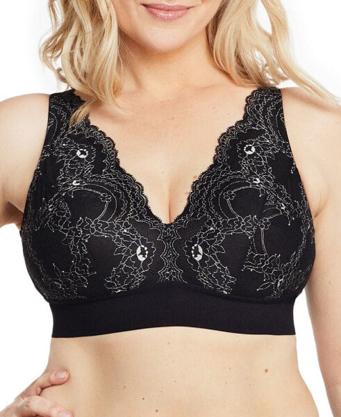 Plus Size Full Figure Bramour Lexington Lace Plunge Wireless Bralette 7013