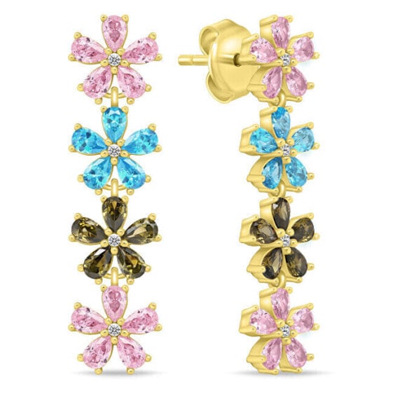 Gold-plated earrings with colored zircons Flowers EA1033YRBW