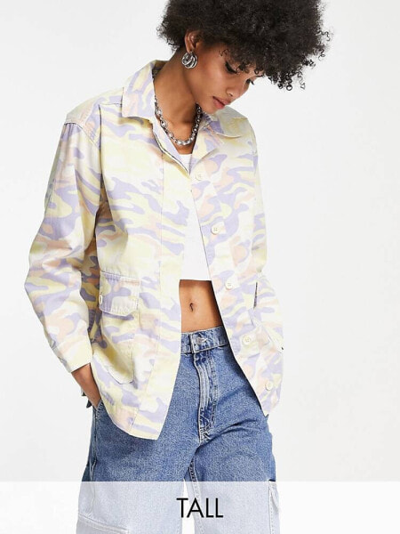 Topshop Tall oversized lightweight shacket in pastel camo print