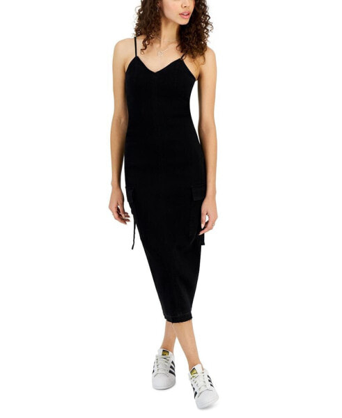 Juniors' Sleeveless Cargo Bodycon Dress