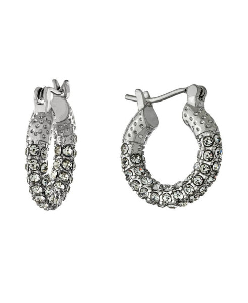 15mm All Over Crystal Click Top Hoop Earrings in Gold Over or Silver Plated