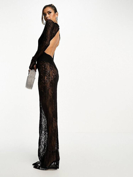  ASOS DESIGN lace overlay body maxi dress in black