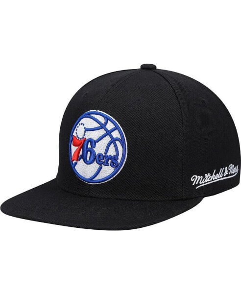 Men's Black Philadelphia 76Ers English Dropback Snapback Hat