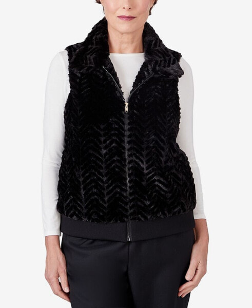 Petite Park Place Zip Up Faux Fur Knit Vest