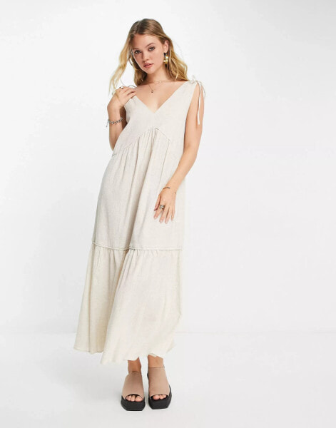 ASOS DESIGN crinkle trapeze maxi sundress in vintage cream