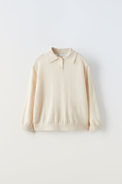 True neutral wool blend knit polo shirt
