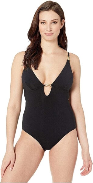 Jets Swimwear Australia Women's 251555 Plunge One-Piece Swimsuit Black Size 12