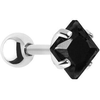 Steel piercing earring with black crystal Square