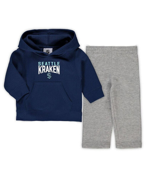 Toddler Boys and Girls Deep Sea Blue, Heathered Gray Seattle Kraken Fan Flare Pullover Hoodie and Pants Set