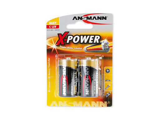 Одноразовые батарейки ANSMANN® Alkaline Baby C - 1.5 V - 2 шт - Черные - 25.8 мм