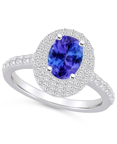 Tanzanite (1-1/4 ct. t.w.) & Diamond (5/8 ct. t.w.) Oval Double Halo Ring in 14k Gold