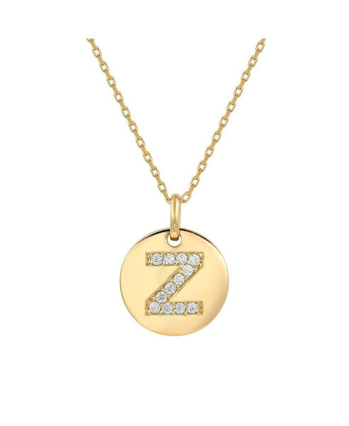 Suzy Levian Sterling Silver Cubic Zirconia Letter "Z" Initial Disc Pendant Necklace