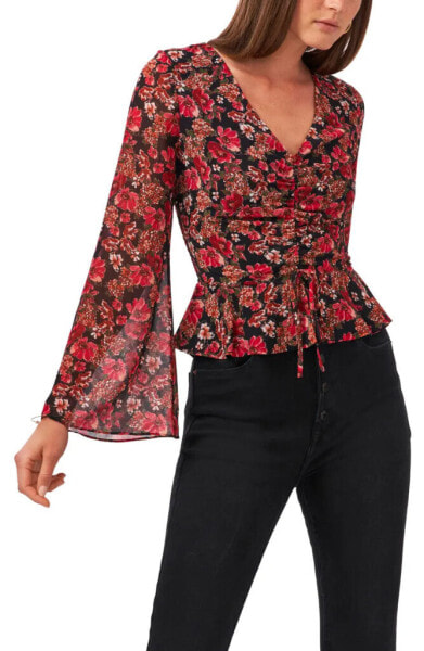 Топ 1STATE Floral Ruched Bell Sleeve