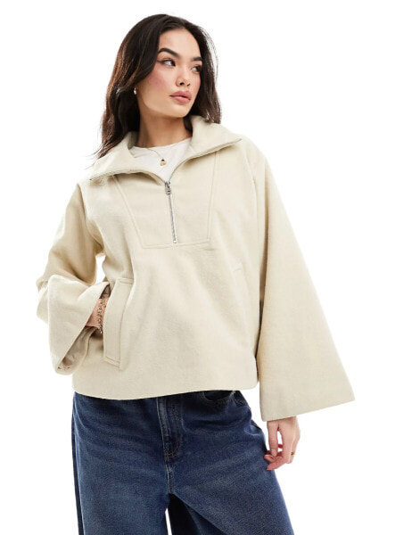 Vero Moda formal half zip overhead jacket in cream