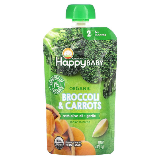 Happy Baby, 6+ Months, Organic Broccoli & Carrots with Olive Oil + Garlic, 4 oz (113 g)