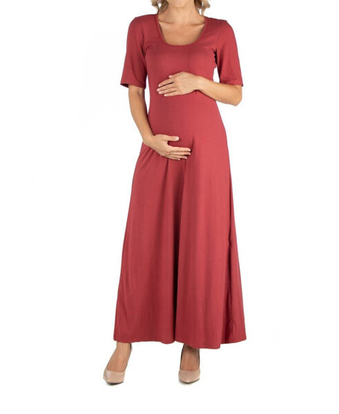 Casual Maternity Maxi Dress with Sleeves