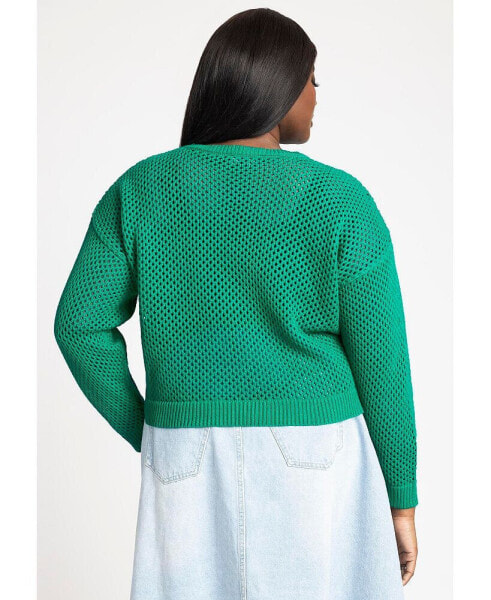 Plus Size Crochet Open Stitch Boxy Cropped Sweater