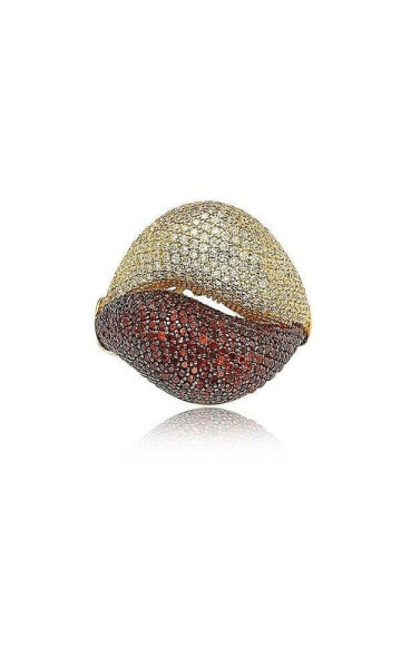 Suzy Levian Sterling Silver Cubic Zirconia Pave Double Puff Ring