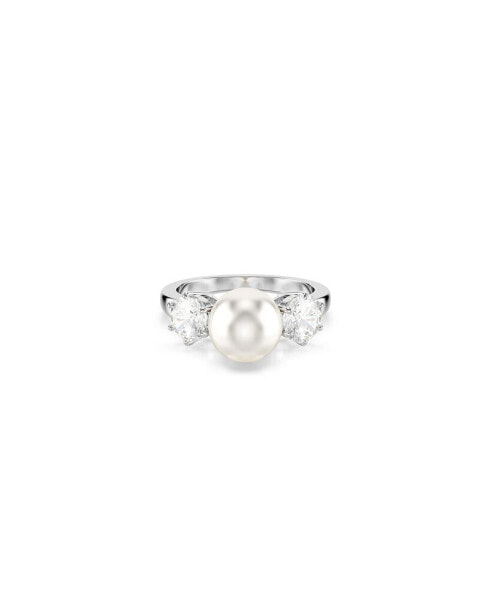 Crystal Pearl, Round Cut, White, Rhodium Plated Matrix Ring