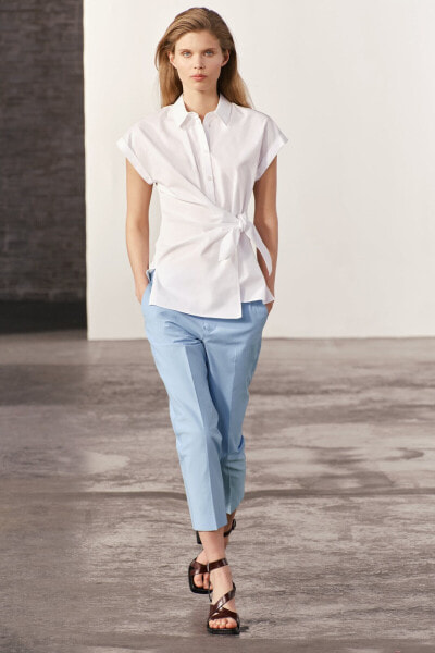 Zw collection poplin shirt with knot detail
