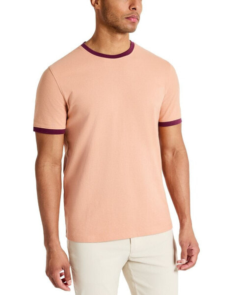 Men's Contrast-Trim Textured Short Sleeve T-Shirt