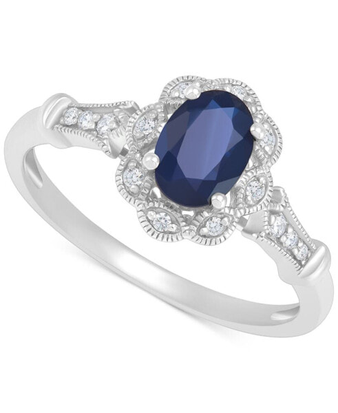 Sapphire (1 ct. t.w.) & Diamond Accent Bead Frame Ring in 14k White Gold
