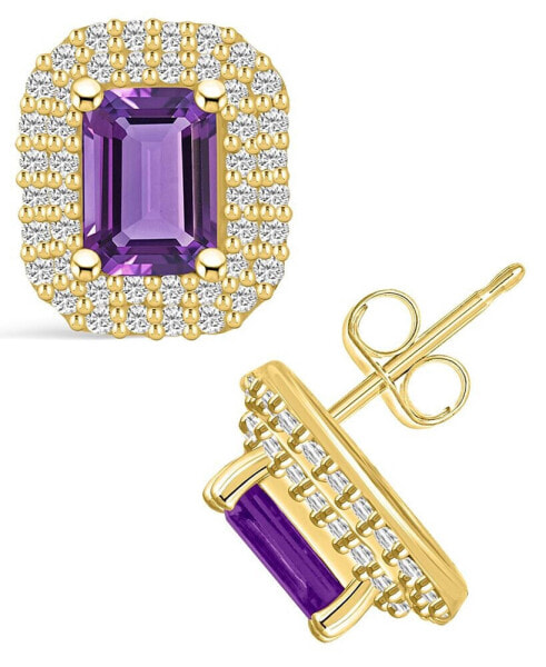 Серьги Macy's Amethyst and Diamond Halo Stud