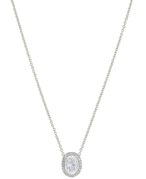 Crystal Oval Halo Necklace, 16" + 2" extender