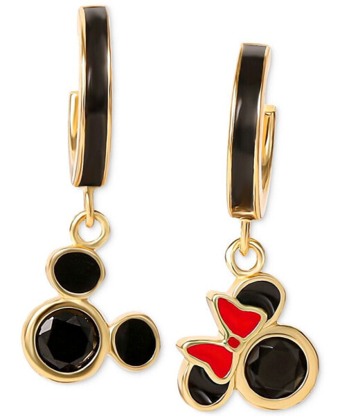 Cubic Zirconia & Enamel Mickey & Minnie Mouse Dangle Mismatch Hoop Earrings in 18k Gold-Plated Sterling Silver