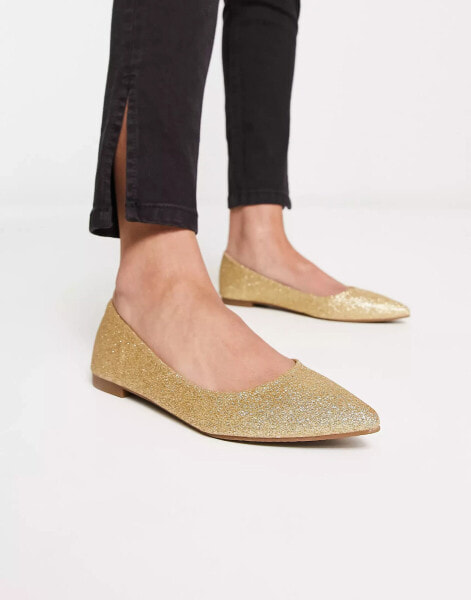 Truffle Collection pointed ballet flats in gold glitter